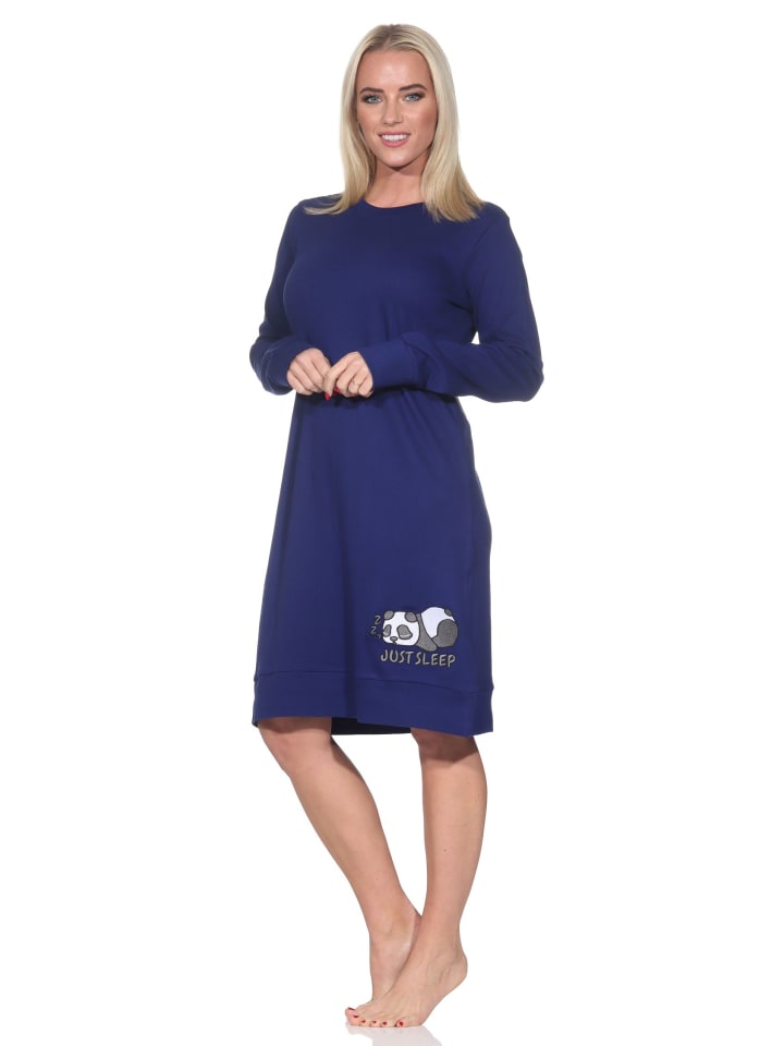 

Ночная рубашка из интерлока, длинные рукава, манжеты, анималистичный мотив, цвет темно-синий. NORMANN