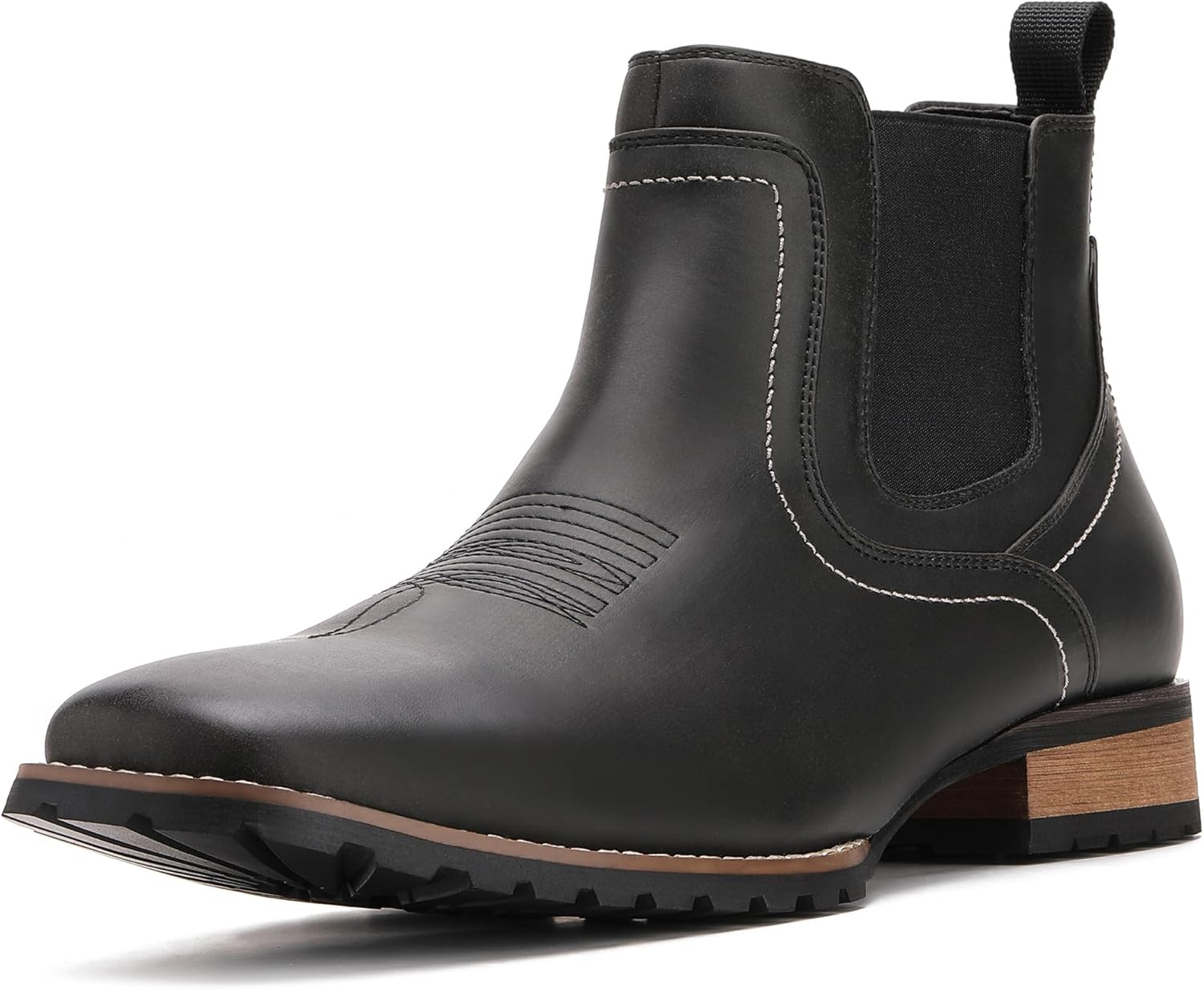 

Мужские ковбойские ботинки JASONSTAR с квадратным носком, челси до щиколотки, западного стиля, короткие повседневные ретро стильные ботинки, черный