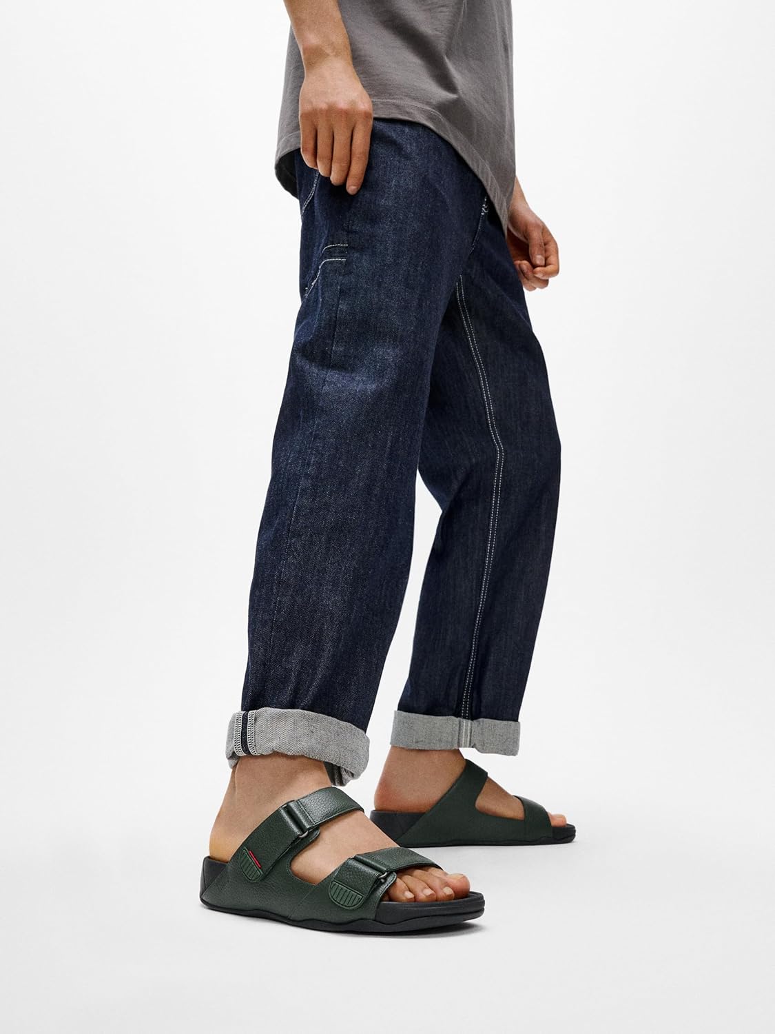 Мужские кожаные сандалии FitFlop Gogh Moc Slide, темно-зеленый — фото 2