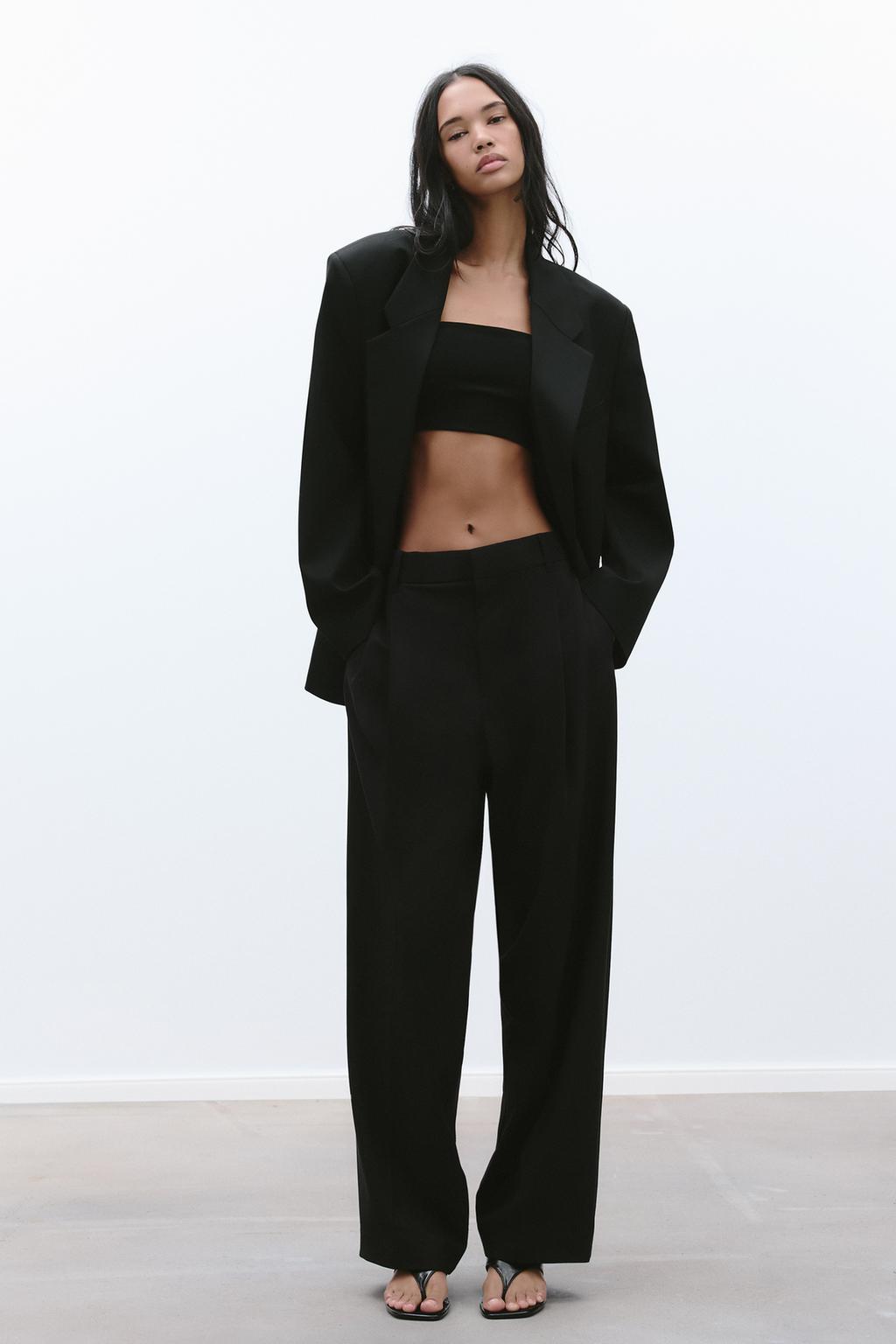 

Плиссированные брюки ZARA, черный