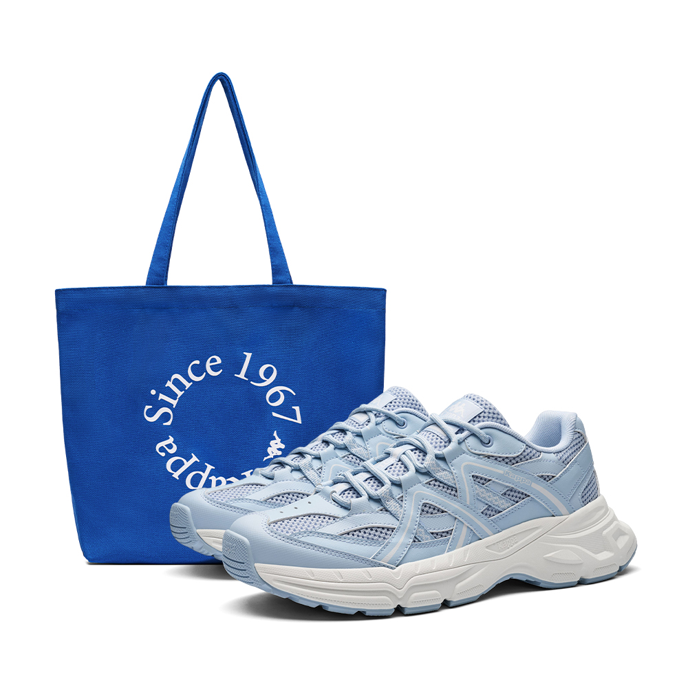 

Kappa Скользоустойчивые износостойкие дышащие низкие массивные кроссовки унисекс сине-белые Iceberg Blue/Classic White [В комплекте синяя холщовая сумка]