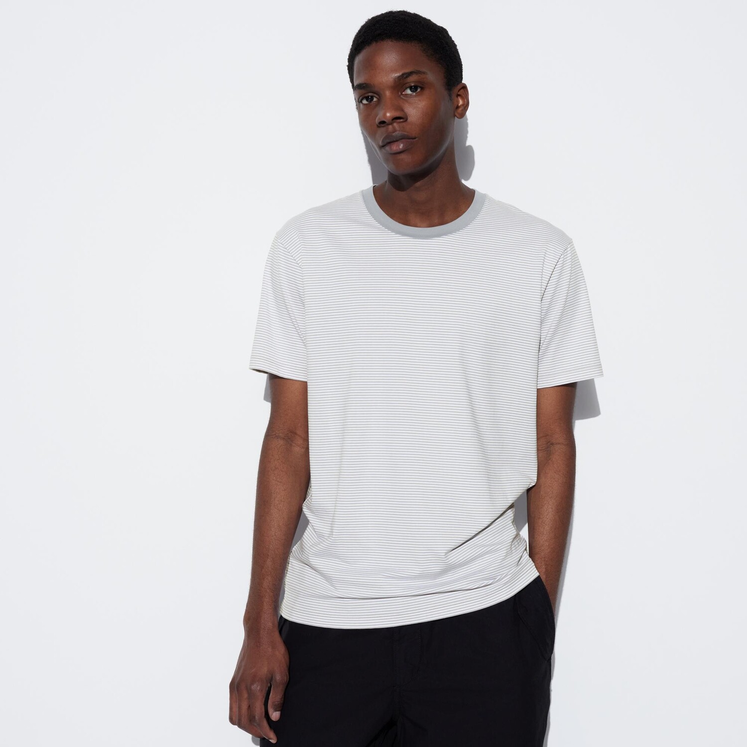 

Футболка Uniqlo Airism с круглым вырезом и каймой, серый