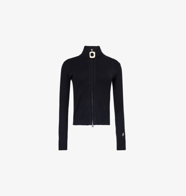 

Кардиган из эластичной хлопковой смеси с высоким воротом в рубчик Jw Anderson, черный