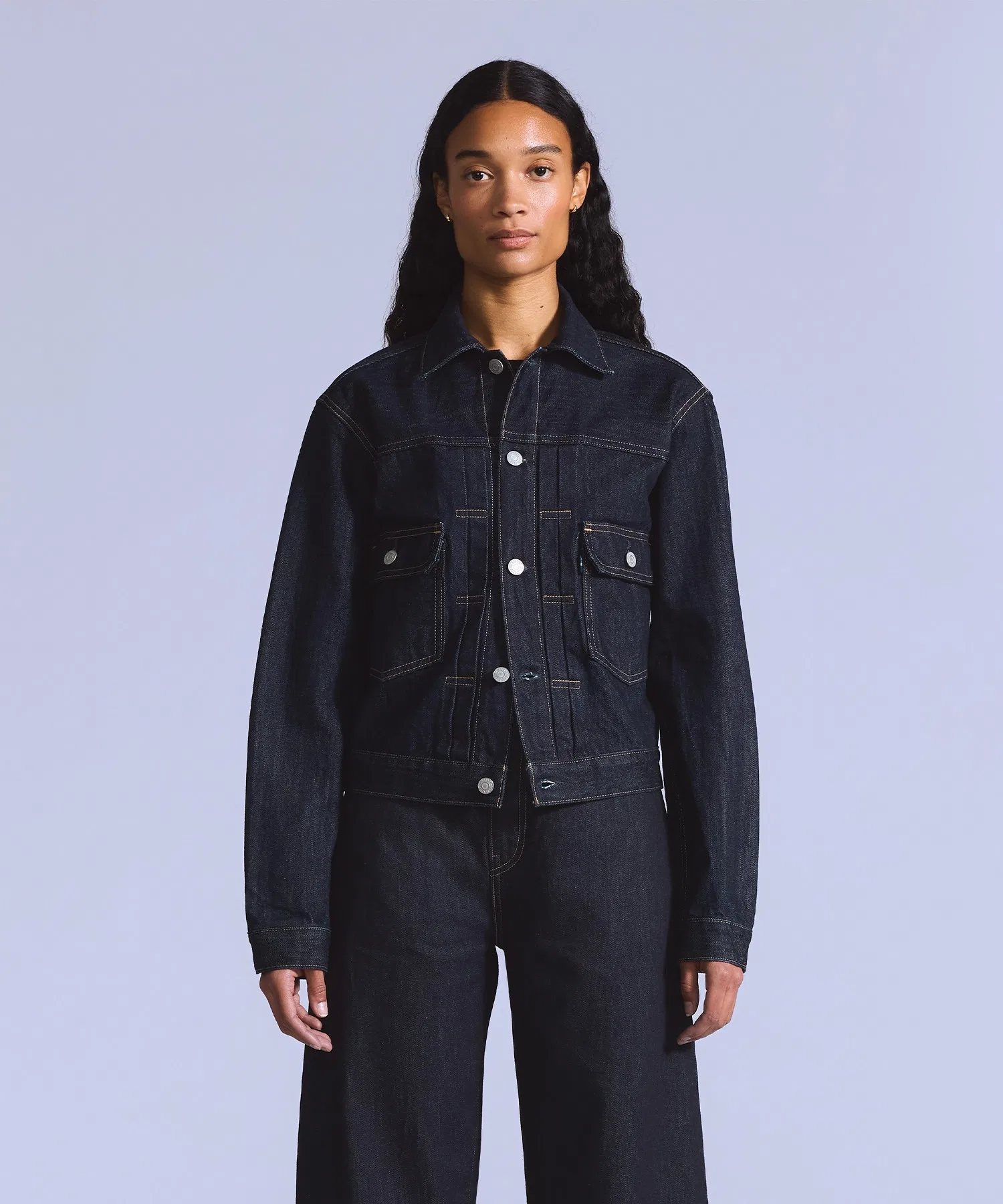 Джинсовая куртка Levi's TYPE II Trucker Jacket, темно-синего цвета, цвет RINSE, произведено в Японии.
