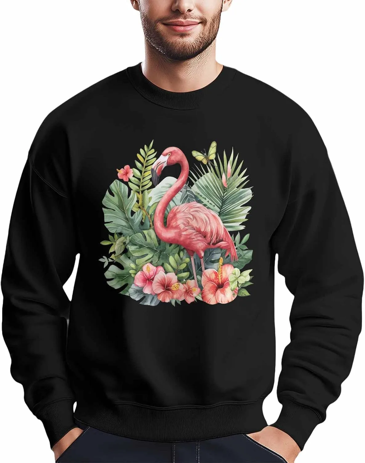 

Bemigo свитшот мужской oversized с принтом flamingo green leaf