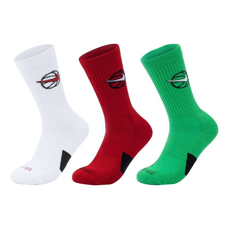 

Носки Nike SS22 Everyday Crew Basketball logo Sports Quick Dry Mid Tops Socks Couple Style 3 Pairs White Red Green, красный