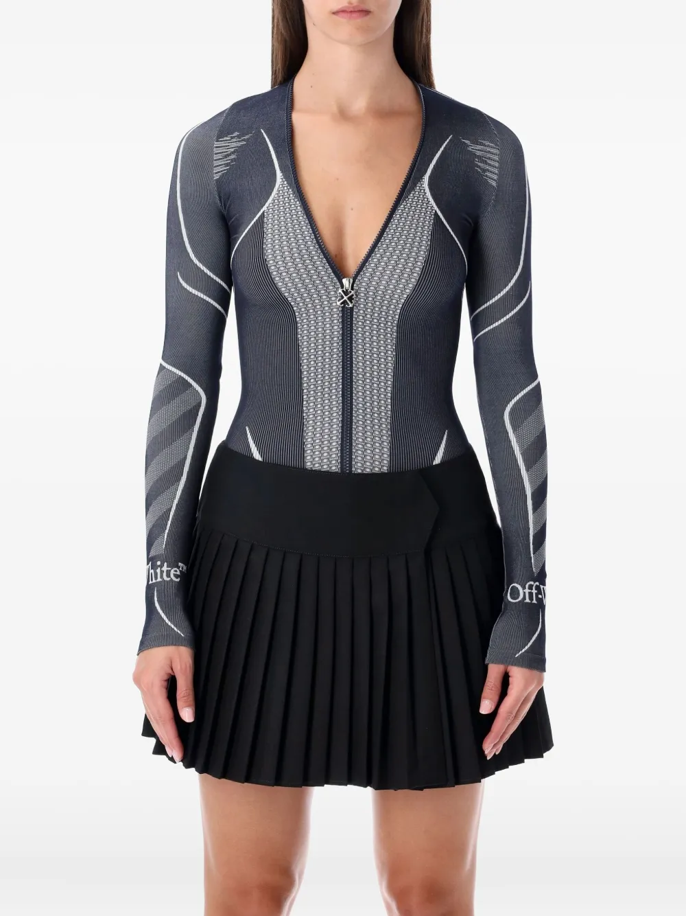 

Боди с длинными рукавами, бесшовное, на молнии, с диагональным узором OFF-WHITE, серый