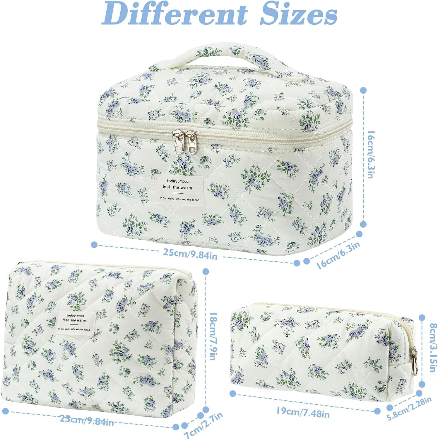 Набор из 3 косметичек BuyCard с цветочным узором Buycard, Light Blue — фото 2
