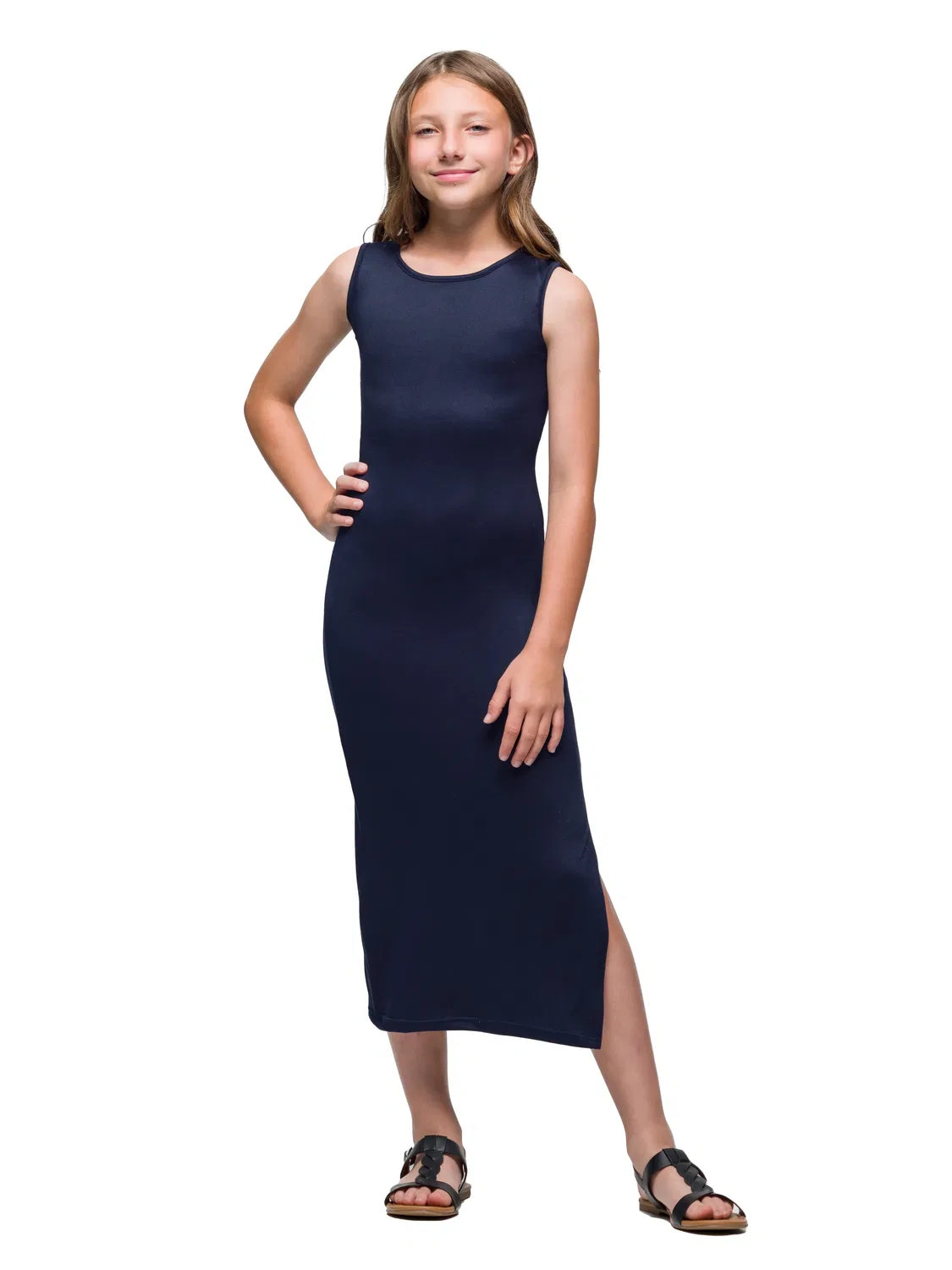 Платье макси для девочек 24sevenkid с боковым разрезом 24seven Comfort Apparel, темно-синий