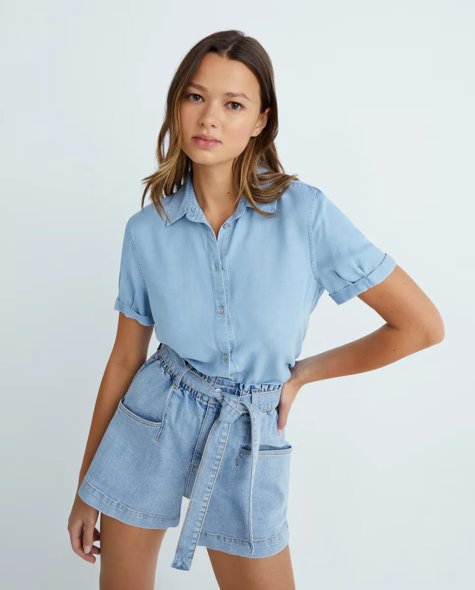 

Женская рубашка с рубашечным воротником и короткими рукавами Dkny Jeans, светло-голубой