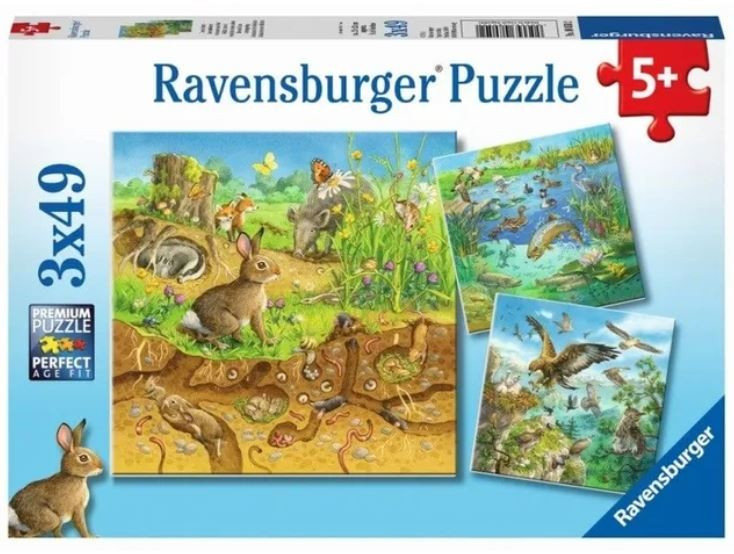 

Равенсбургер, пазл, Места обитания животных, 3х49 шт. Ravensburger