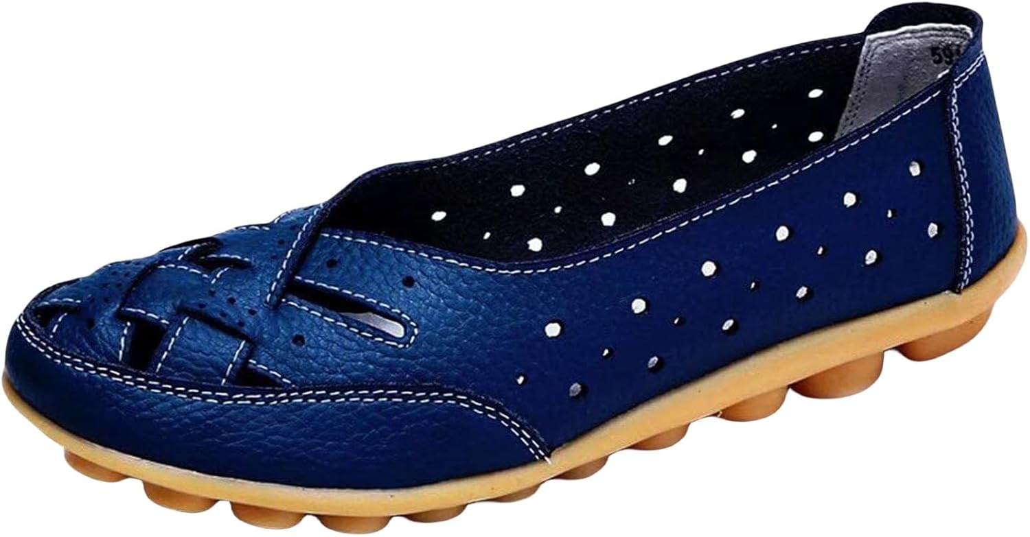 

Женские ортопедические лоферы, модные сандалии с вырезами, дышащие, кожаные, удобные, мягкие плоские сандалии, летние повседневные слипоны, удобные туфли с закрытым носком, низкий каблук, плоские туфли Qesulk, темно-синий