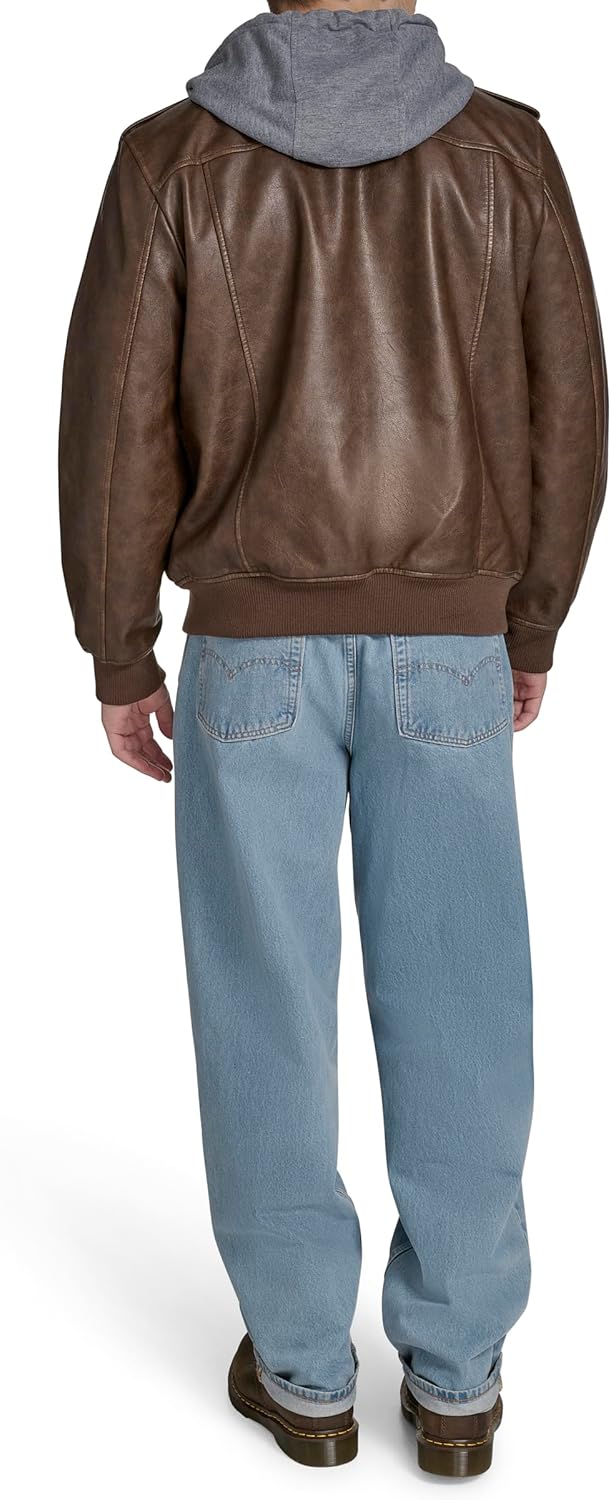 Мужская куртка-бомбер Levi's из искусственной кожи с трикотажным нагрудником и капюшоном, Saddle — фото 4