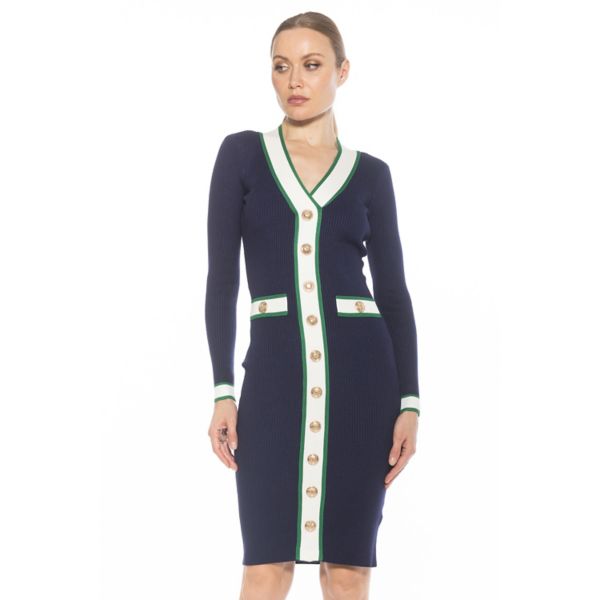 

Женское трикотажное платье «Джанет» с V-образным вырезом и пуговицами спереди Alexia Admor, синий