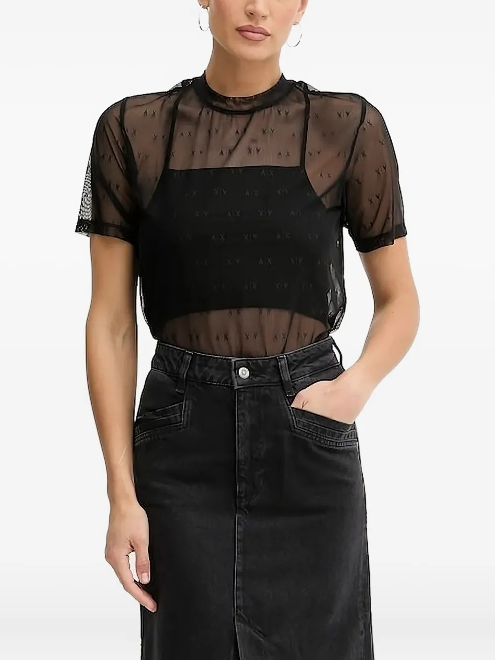 

Футболка с сетчатым рисунком и логотипом Armani Exchange, черный
