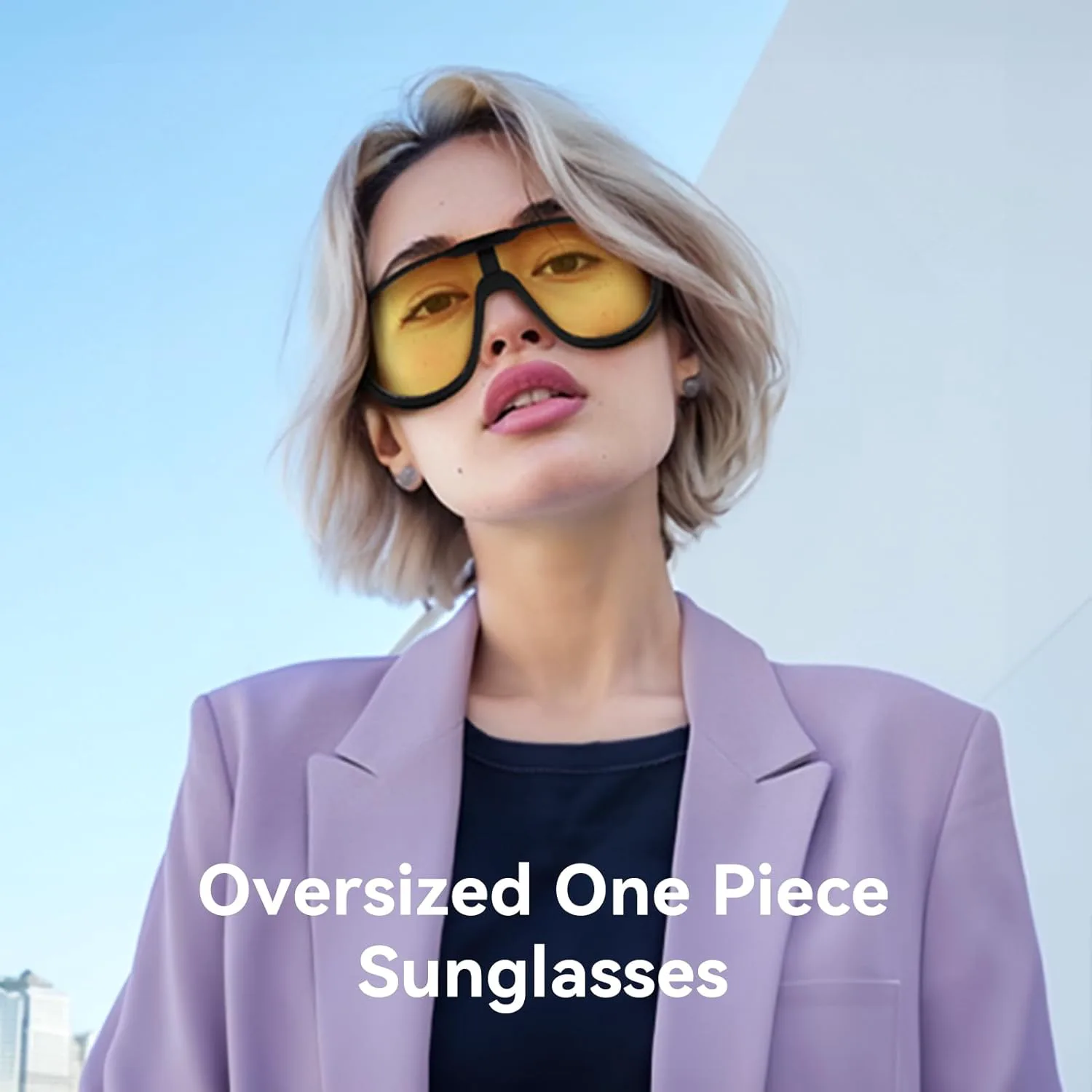

Солнцезащитные очки Dollger Oversized One Piece для женщин и мужчин, модные, с обтекаемой формой и защитой от УФ-излучения UV400, Black Frame Yellow Lenses