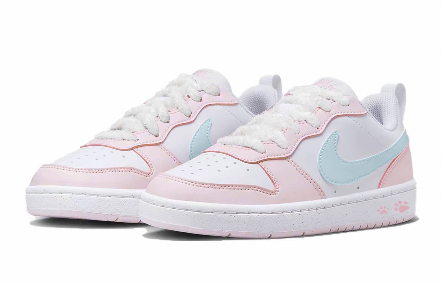 Nike Court Borough Pink Cat Paw Synthetic Leather Abrasion Resistant Slip Resistant Low top Skateboard Shoes Pink White — фото 4