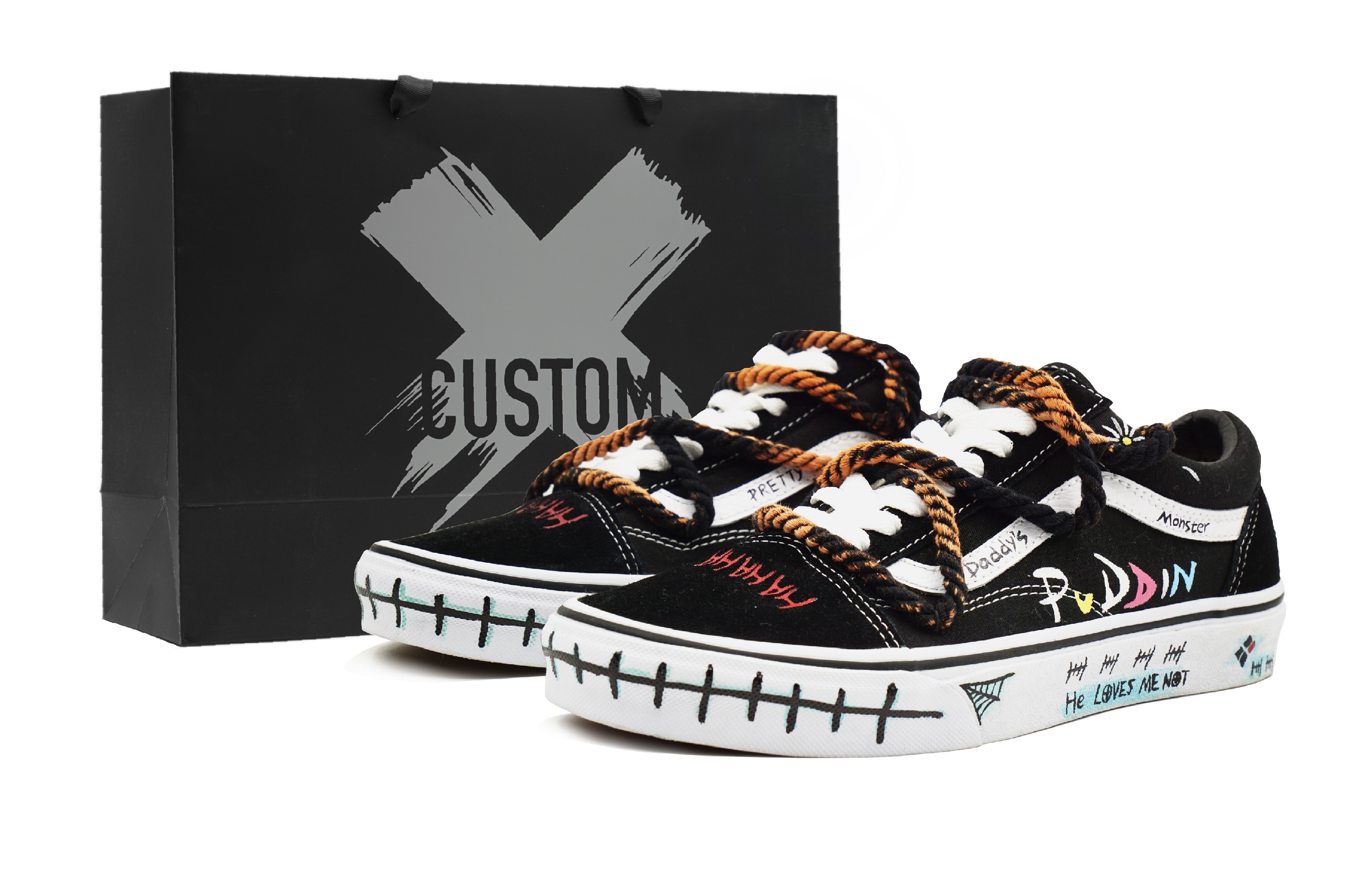 

Old Skool Weird Fun Graffiti, Shopping Bag, Streetwear, Maillard Style Abrasion Resistant Balance Low top Vans, черный