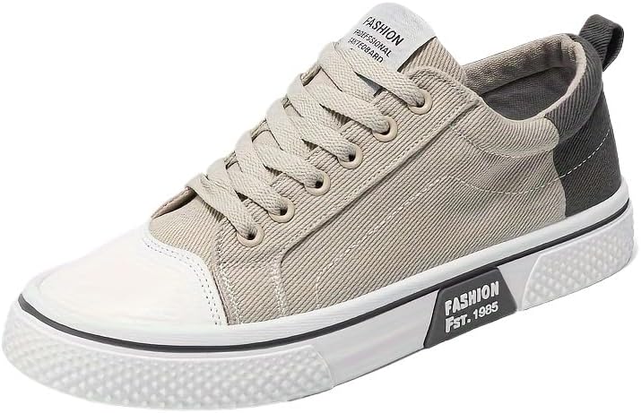 

Мужские дышащие кеды из холщовой ткани, повседневные и спортивные, с мягкой резиновой подошвой и шнуровкой, низкий верх - идеальны для работы и отдыха Fmshi, бежевый