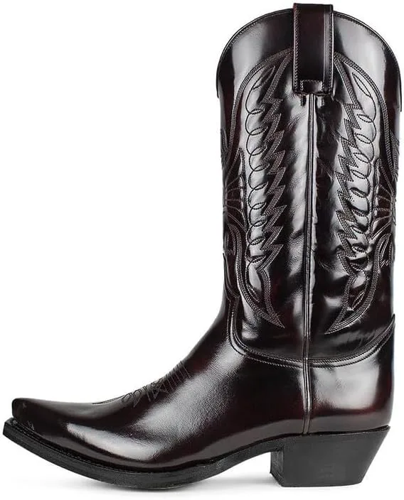 

Ковбойские ботинки для мужчин с острым и квадратным носком, винтажные, с массивным каблуком, средней высоты, из кожи, в западном стиле XBTEVUDAK, темно-коричневый