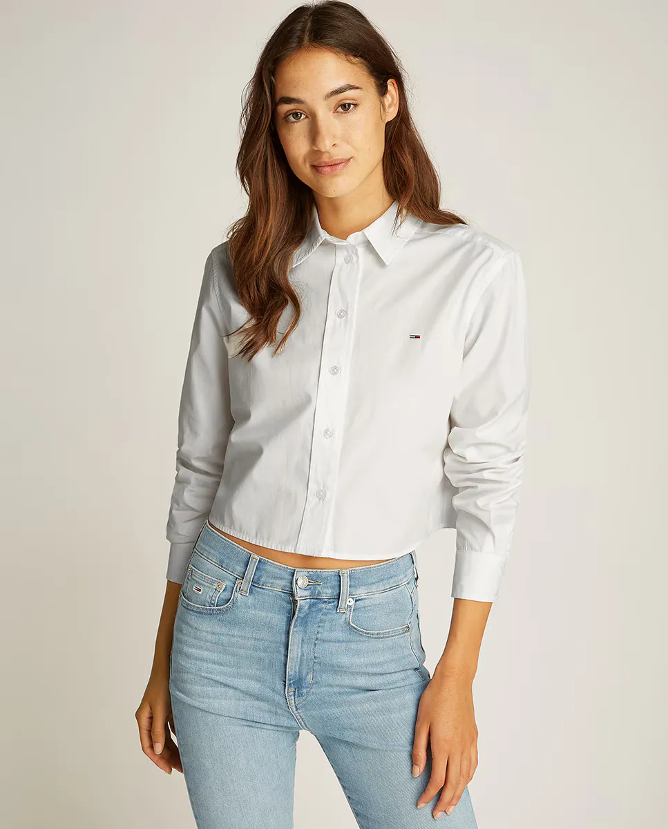 

Женская рубашка укороченного кроя из ткани поплин Tommy Jeans, цвет Crudo