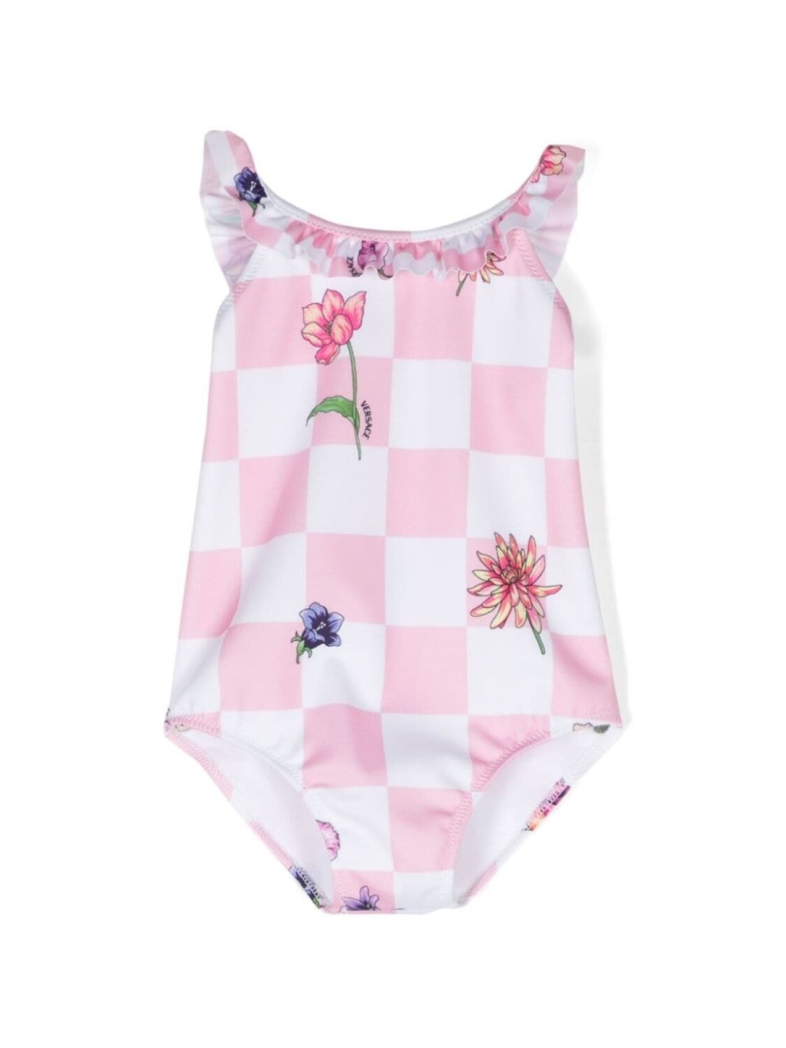 

Versace Kids клетчатый купальник с цветочным принтом, белый