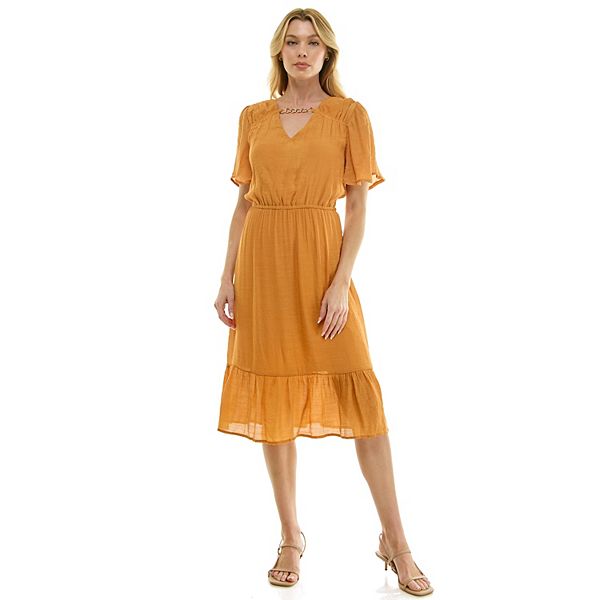 

Женское миди-платье с рукавами-фонариками и декоративным ожерельем Luxology, Orange Glow