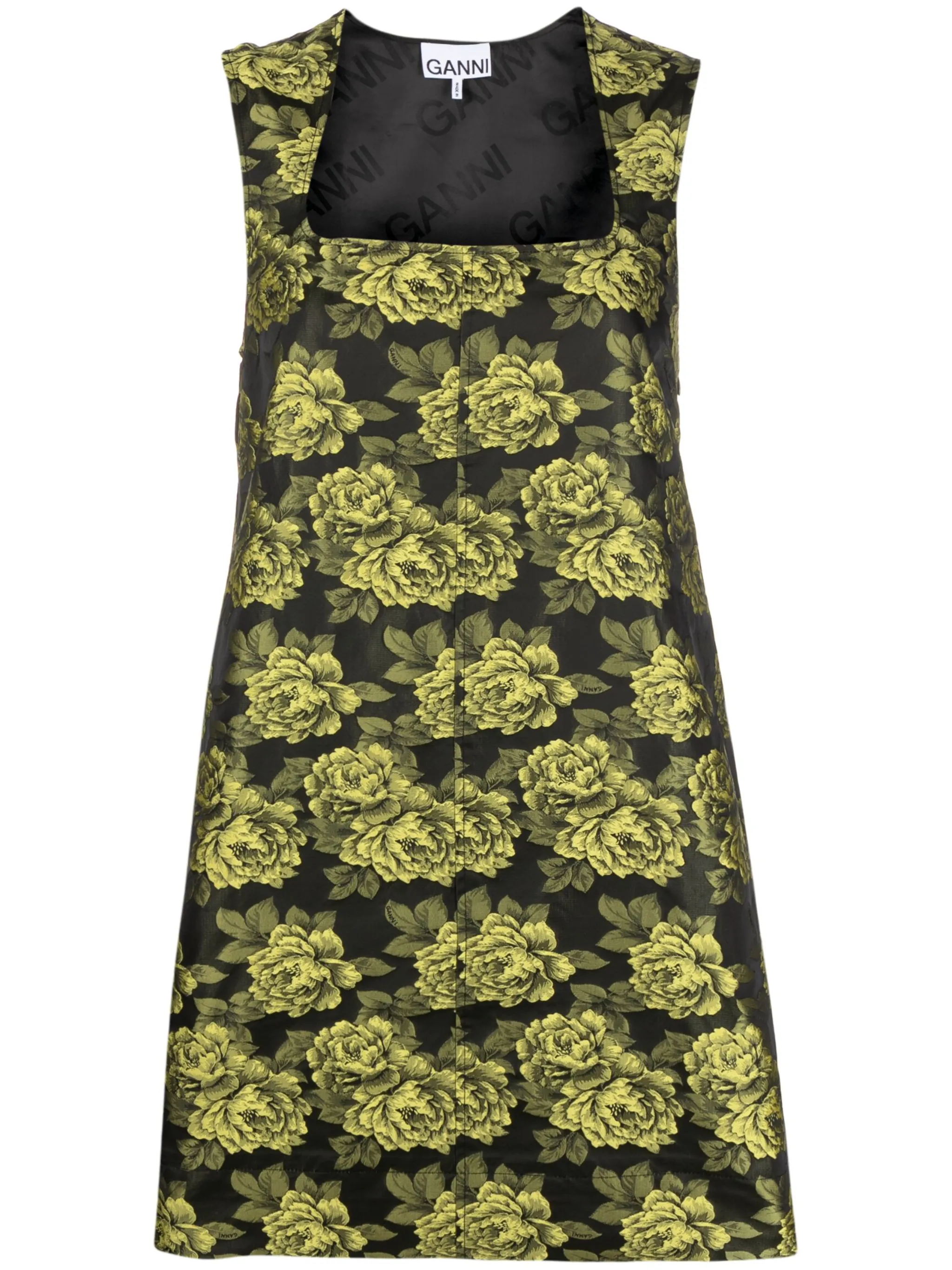 

Жаккардовое платье мини с цветочным узором Ganni, желтый