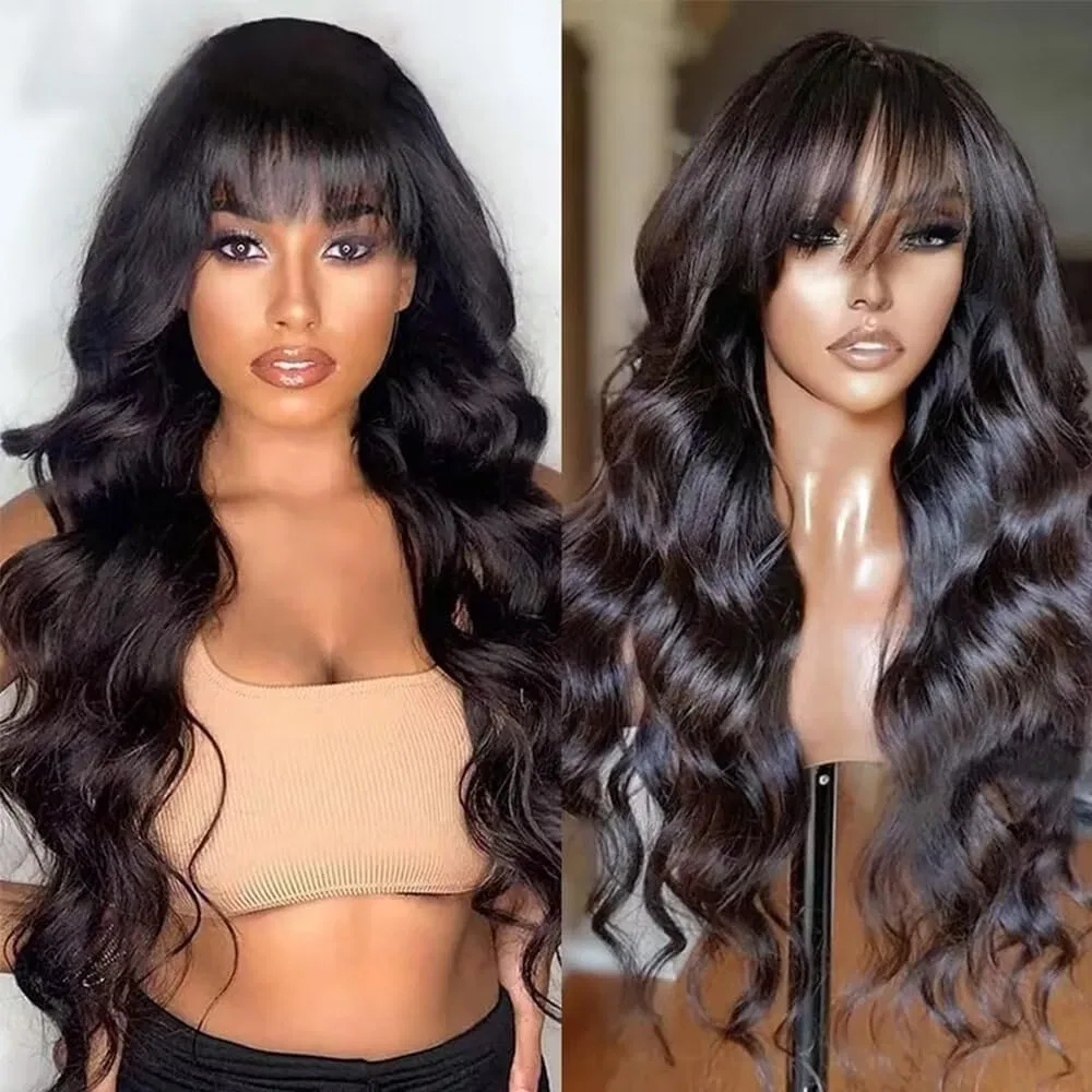 Парик из натуральных волос Body Wave с челкой для женщин Vanmast