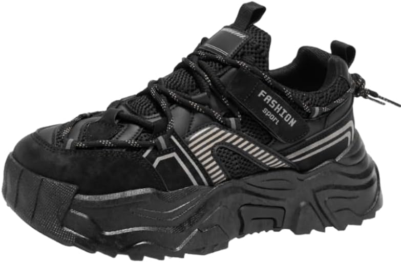 

Мужские ретро кроссовки на шнуровке с толстой подошвой - удобные и нескользящие, подходят для активного отдыха на открытом воздухе в любое время года Hhhchpm, черный