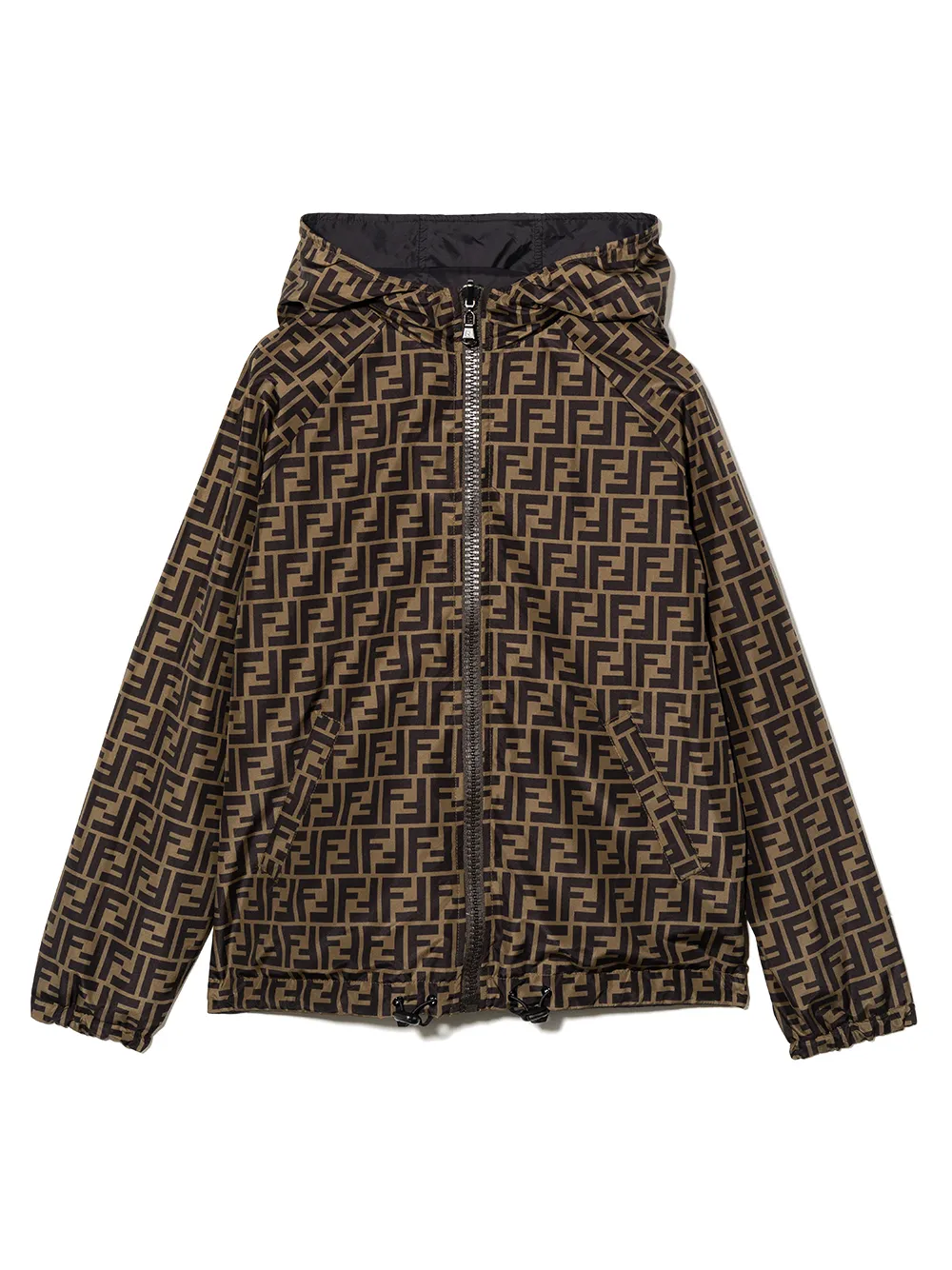 Двусторонняя куртка с капюшоном и логотипом FF FENDI KIDS, черный — фото 2