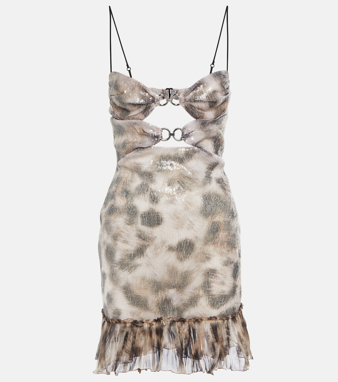 

Мини-платье с вырезом, украшенное пайетками Nensi Dojaka, Leopard