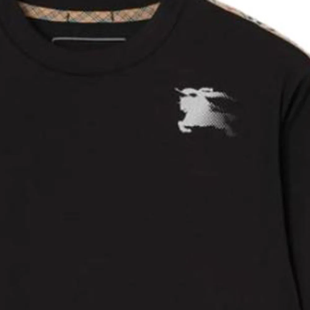 Футболка Burberry Ekd Check-Trim Crewneck, черный — фото 3