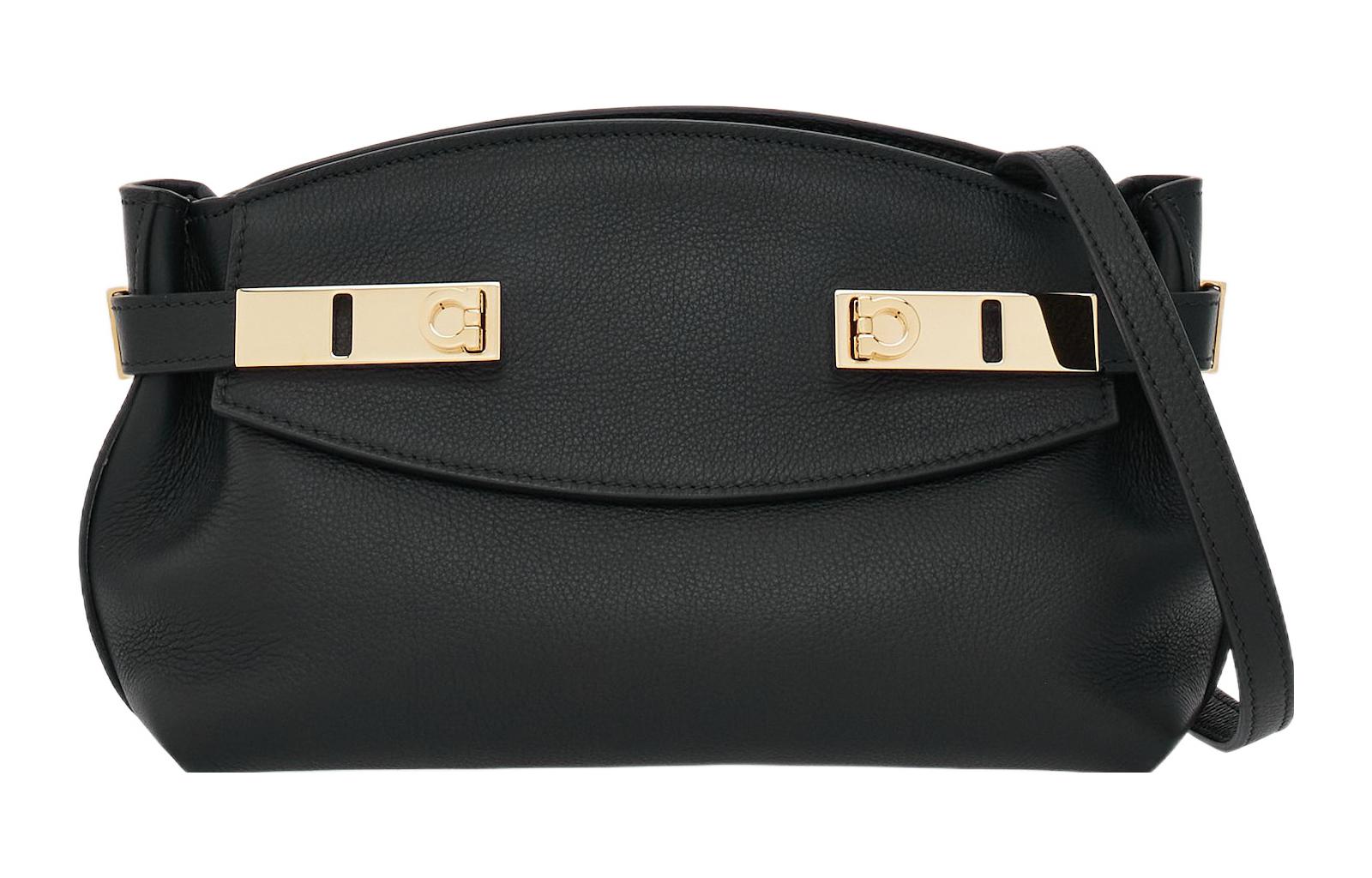 

Сумка вечерняя из телячьей кожи FERRAGAMO, через плечо, кросс-боди Trumpets женская черная
