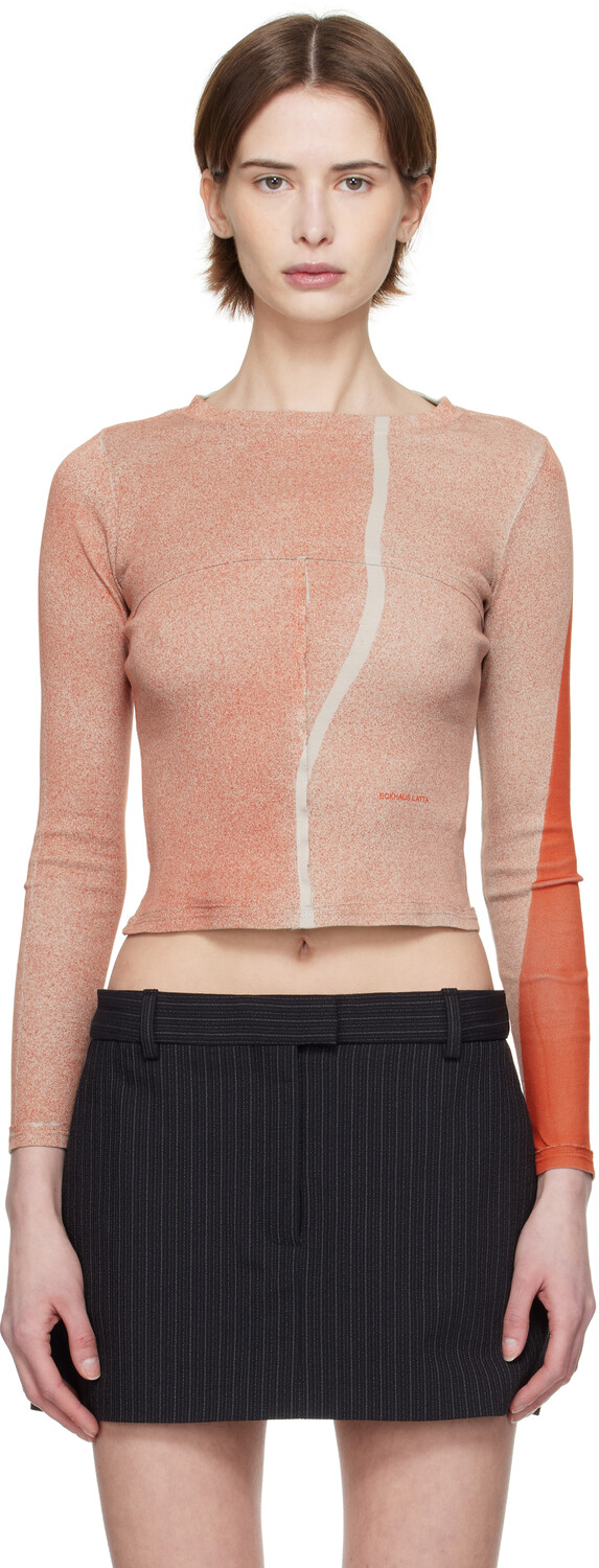 

Оранжевая лоскутная детская футболка с круглым вырезом Eckhaus Latta