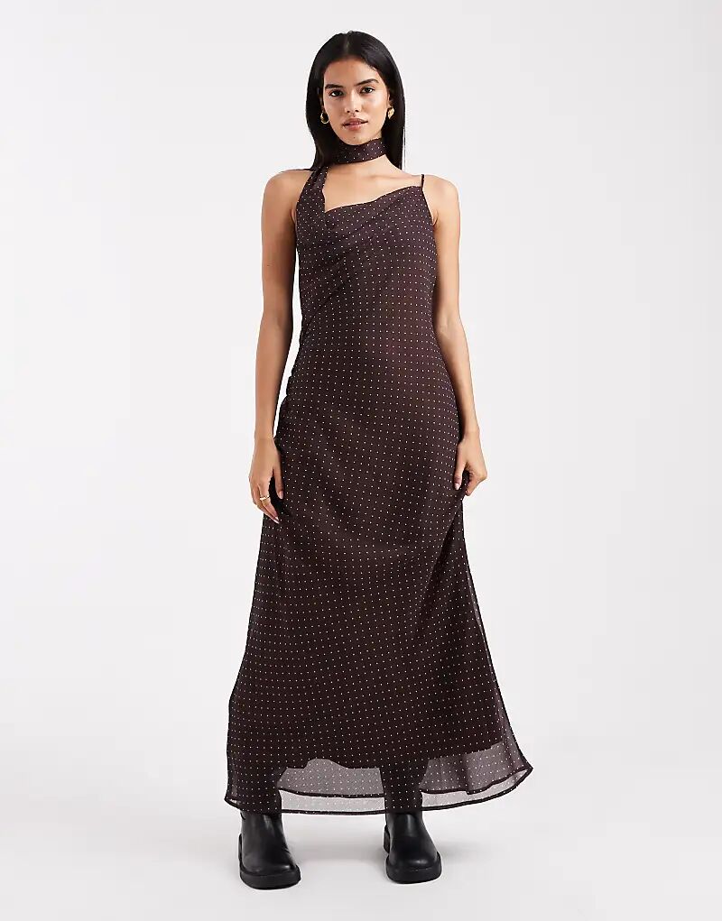 

Платье макси Miss Selfridge с завязкой на вороте и воротником-хомутом в горошек