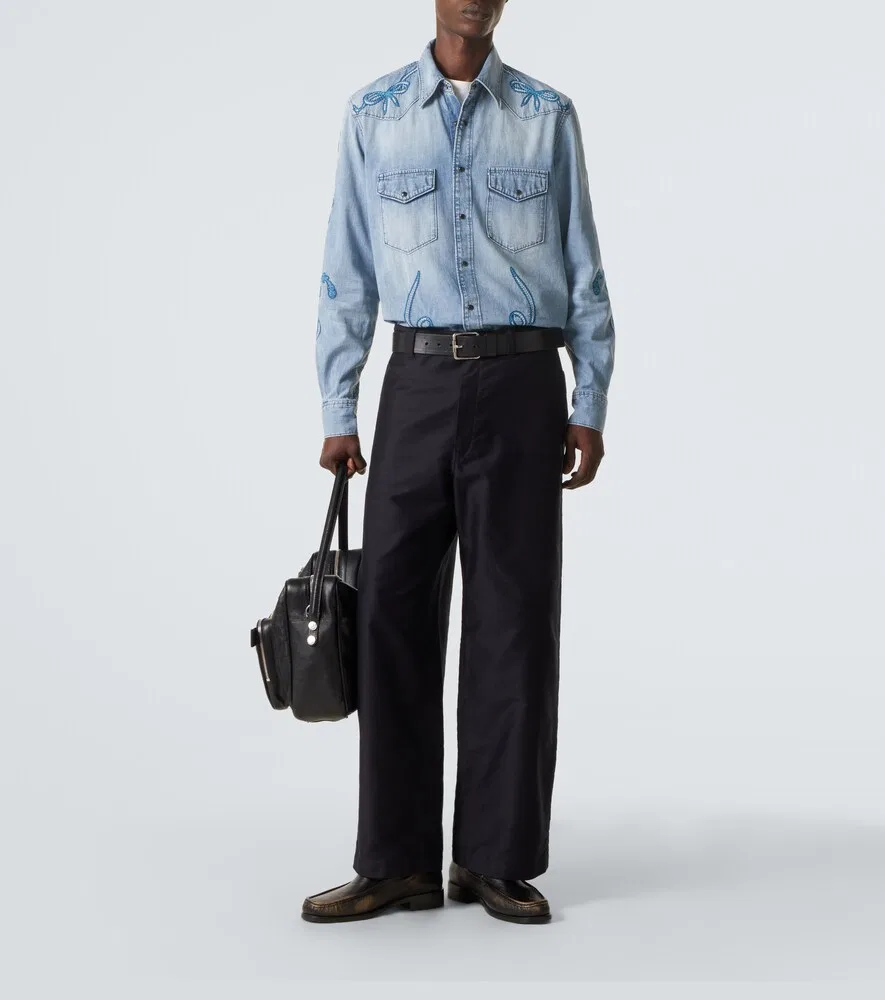 Джинсовая рубашка с вышивкой Acne Studios, синий — фото 2