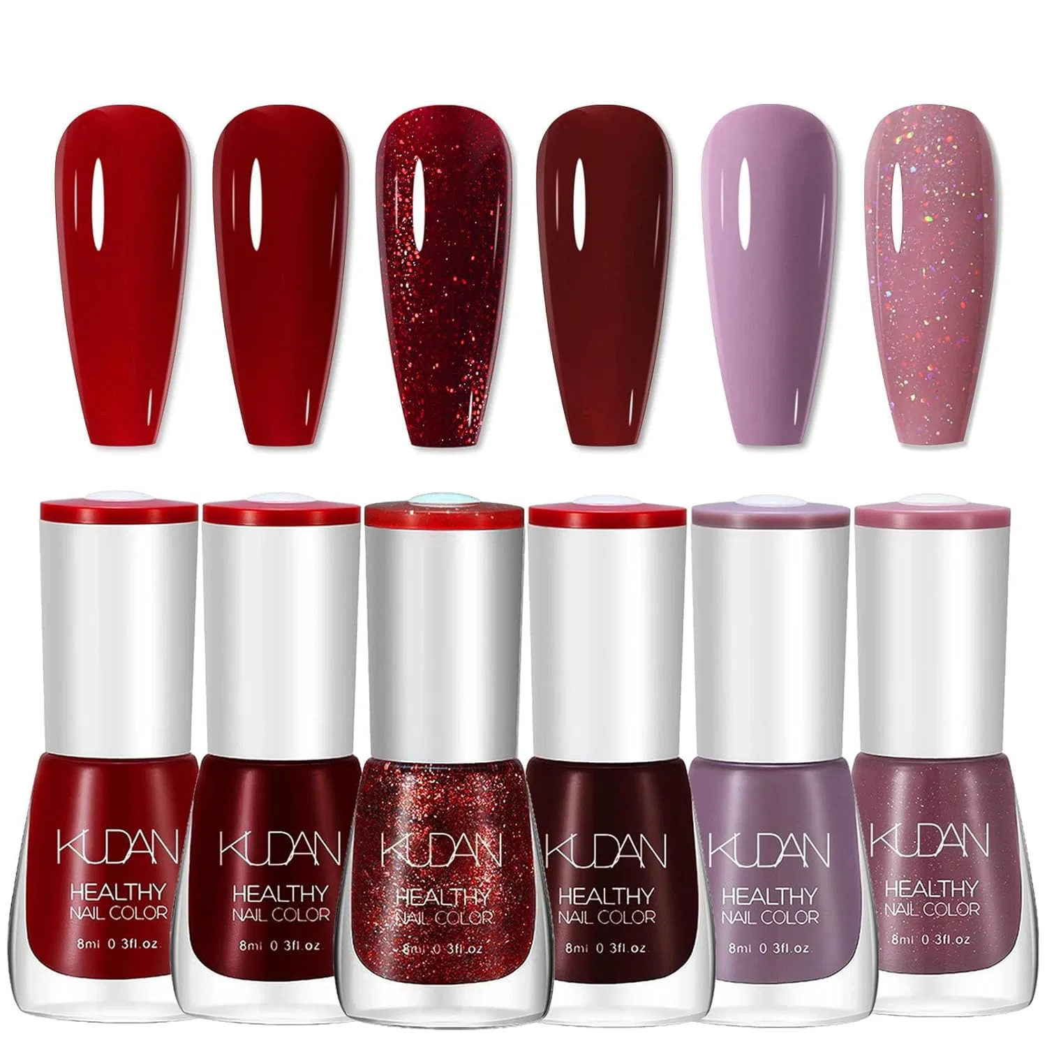 Набор из 6 красных лаков для ногтей с шиммером Songqee, Set Of 4 Red