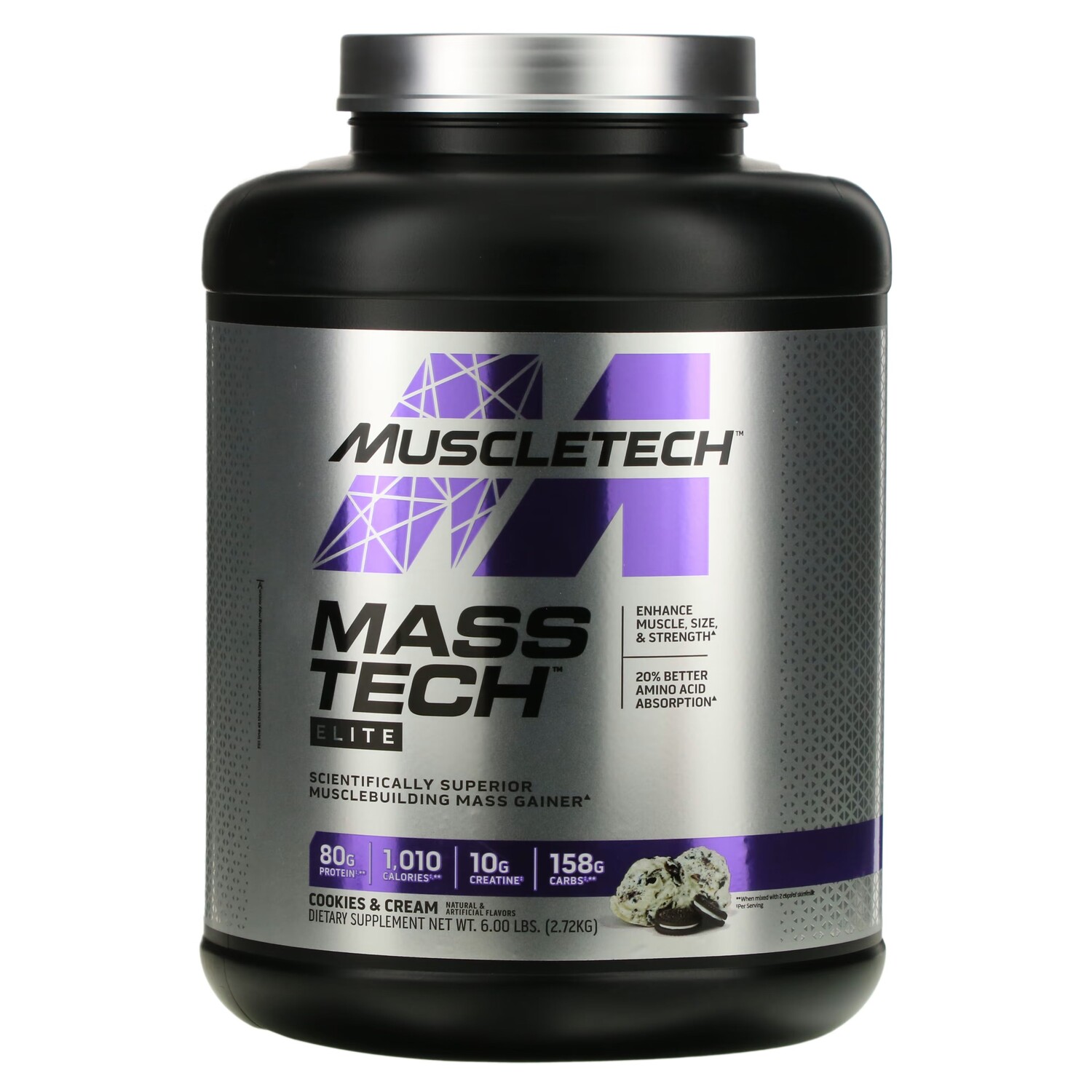 

Mass Tech Elite, печенье и сливки, 6 фунтов (2,72 кг) Muscletech