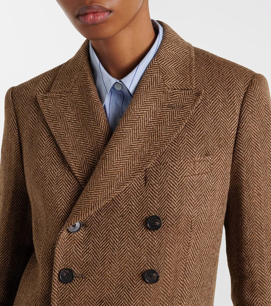 Блейзер из льна, шерсти и шелка в елочку Polo Ralph Lauren, бежевый — фото 4