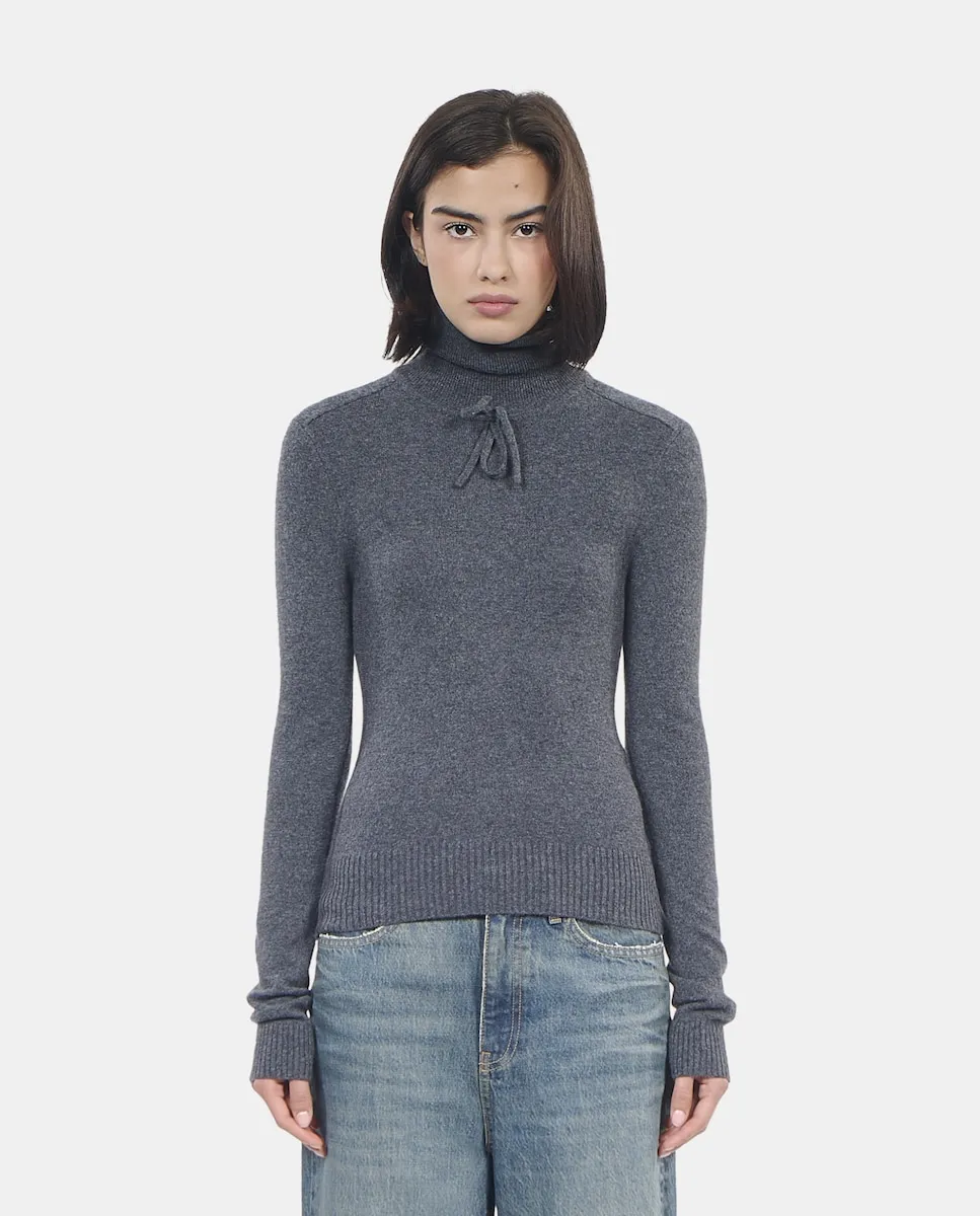 

Женский кашемировый свитер с бантом на горловине The Kooples, серый