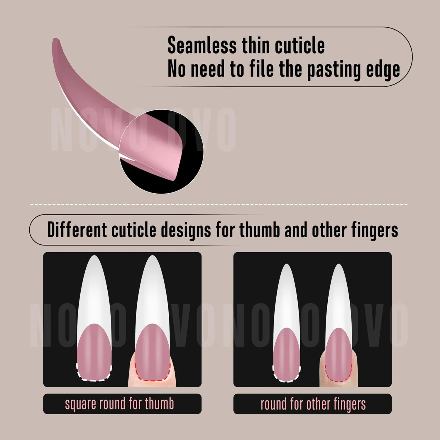 Набор накладных ногтей NOVO OVO XXL Curved Stiletto Almond 144 шт. Novo Ovo, Xxl Curved Almond Stiletto French Tip Nail Tips 144_Eu — фото 3