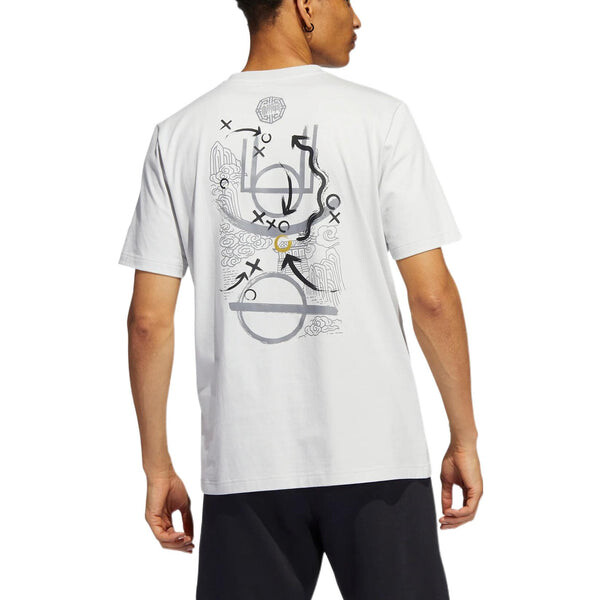 Футболка Men's adidas Don 3 King Tee Back Basketball Tactical Board Printing Sports Breathable Short Sleeve Light Grey T-Shirt, мультиколор — фото 3
