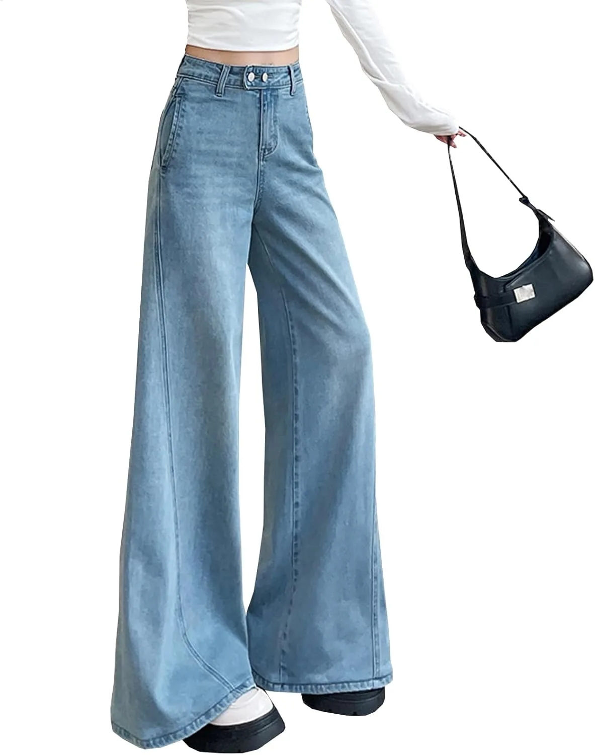 

Viatabuna Stretchy Wide Leg Jeans для женщин High Waisted