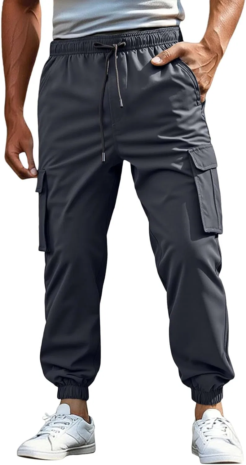 Спортивные штаны для мужчин Stretch с кулиской, карго, Slim Fit, тактические, с карманами, Casual, зауженные, для походов Generic, черный