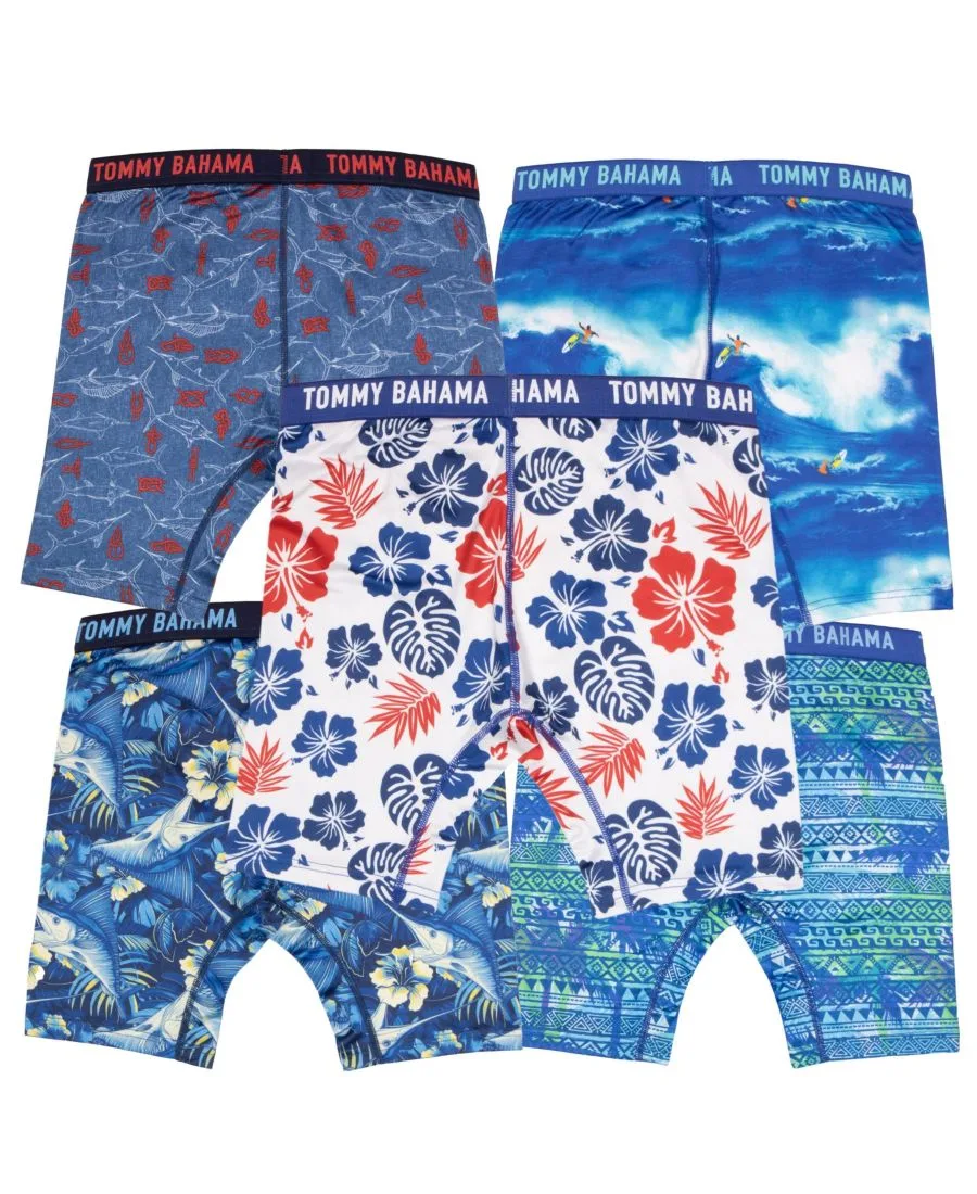 Комплект из 5 компрессионных боксерских шорт для мальчиков Tommy Bahama, синий/зеленый/белый