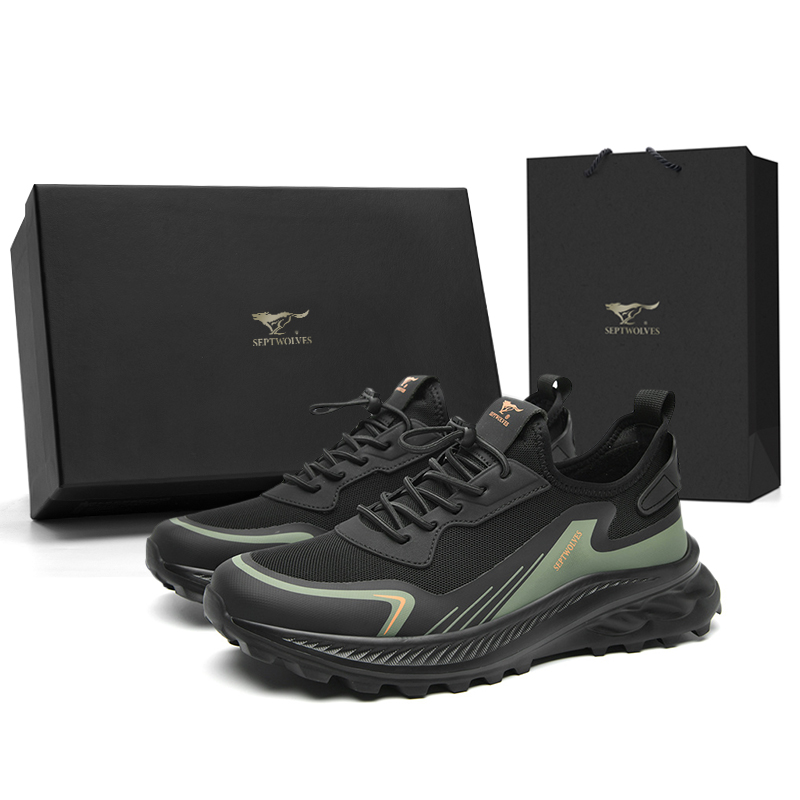 

SEPTWOLVES Мужские низкие кеды повседневные черно-зеленые, цвет Black Green (Standard Leather Shoe Size)