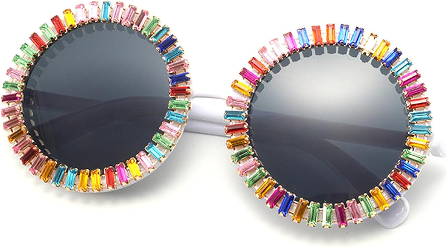 

Роскошные круглые солнцезащитные очки с бриллиантами для женщин, модные в винтажном стиле, для вечеринок и путешествий, с кристаллами, сексуальные женские очки UV400 mincl, White Gray