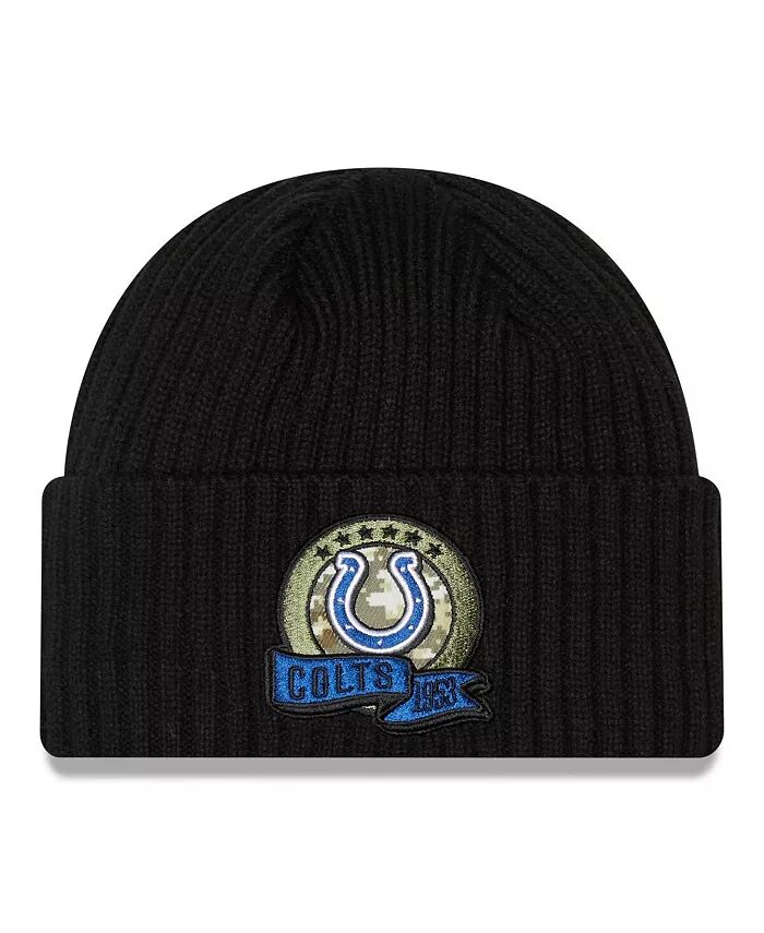 

Мужская черная вязаная шапка Indianapolis Colts 2022 Salute To Service New Era, черный