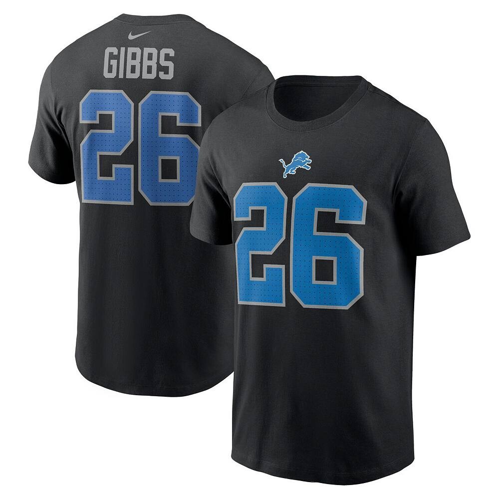 

Мужская черная футболка с именем и номером Nike Jahmyr Gibbs Detroit Lions, цвет Lns Black